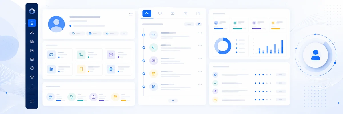 Painel visual com perfil do cliente e linha do tempo de interações