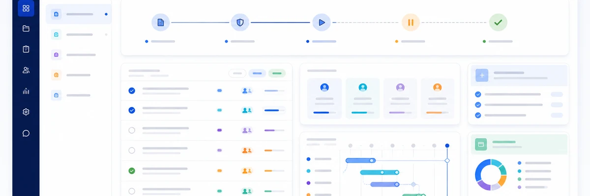 Painel visual de projetos, tarefas, responsáveis e faturamento