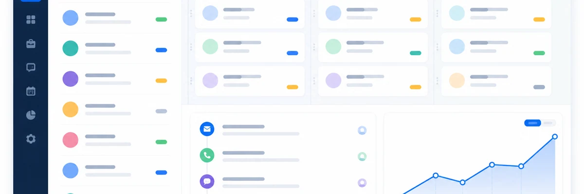 Painel visual do CRM com carteira de clientes, pipeline e histórico