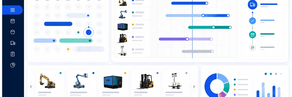 Painel visual de gestão de locações de equipamentos