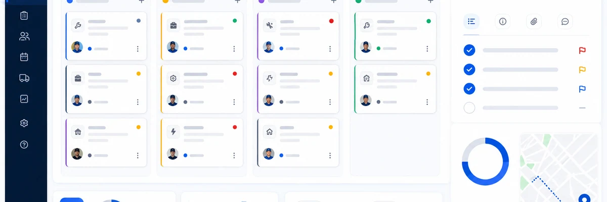 Painel visual com ordens de serviço e acompanhamento por status